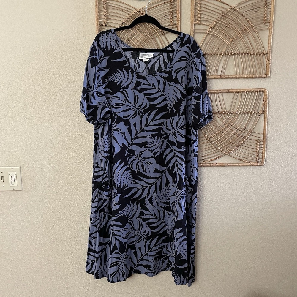 Vintage Leina'ala Hawaiian Aloha Palm Fern Print Dress XL/XXL? *see mrmts B4